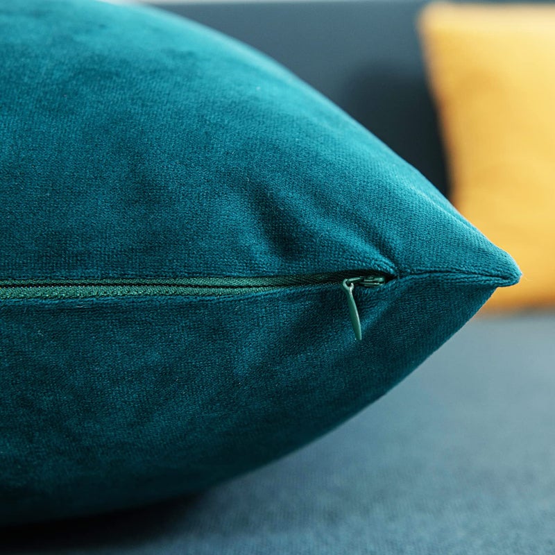 DEZENE Throw Pillow Cases 18x18 Teal: 2 Pack Cozy Soft Velvet Square Decorative Pillow Covers for Farmhouse Home Decor - Image 2